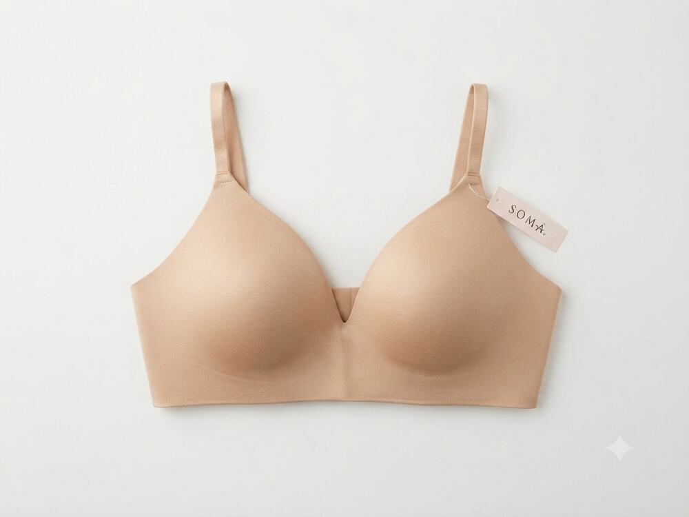 NEW Soma 40B Wireless Push Up Bra Beige Nude Padded Comfort Adjustable Strap